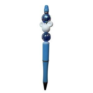 White Mickey Beaded Silicone Pen with Blue Rhinestones on Blue Base - vn